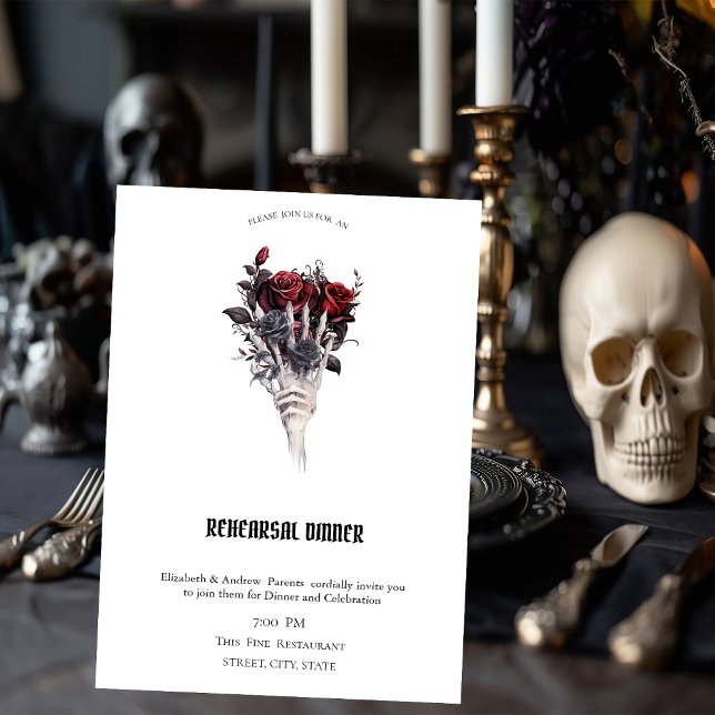 Invitation Gothique Red Roses Skeleton Dîner de répétition (Créateur téléchargé)