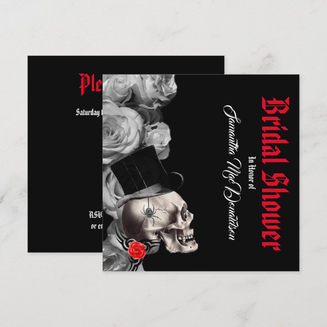 Invitation Gothique, rock ou moker noir rose douche nuptiale (Devant / Derrière)