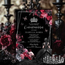 Gothique rose rouge et noir Moody Florals Quinceañ