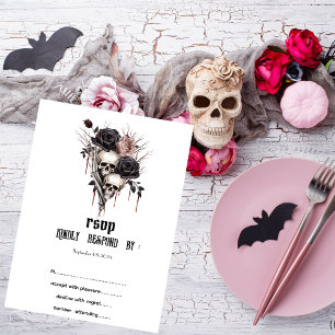 Invitation Gothique Roses Noires Crânes RSVP