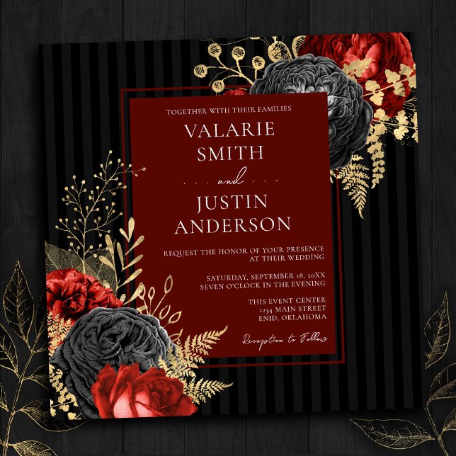 Invitation Gothique rouge et noir Mariage du budget floral (Créateur téléchargé)