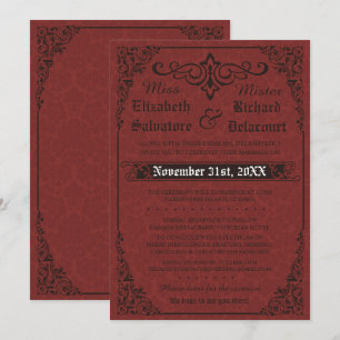 Invitation gothique rouge Mariage damassé victorie