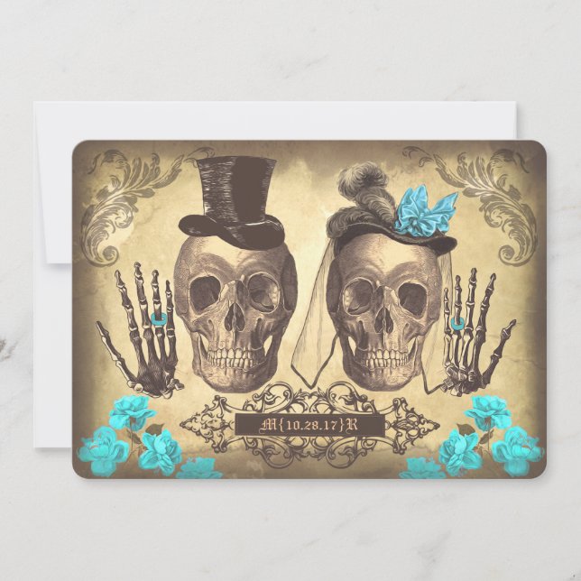 Invitation Gothique Skull Couple Day of Dead Wedding Invitati (Devant)