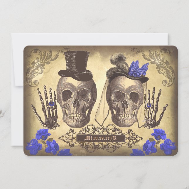 Invitation Gothique Skull Couple Day of Dead Wedding Invitati (Devant)
