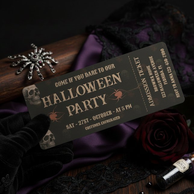 Invitation Gothique Skuls & Ravens Dark Halloween Party Ticke (Créateur téléchargé)