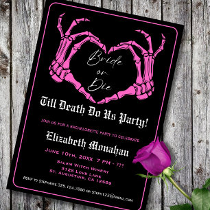 Invitation Gothique Squelette Rose Mariée ou Die Bachelorette
