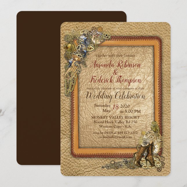 Invitation Gothique - Steampunk Mariage artisanal (Devant / Derrière)