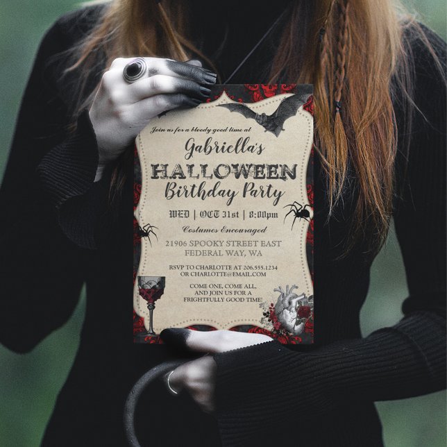 Invitation Gothique Vintage Halloween Anniversaire Fête Invit (Halloween Birthday Party Invitation)
