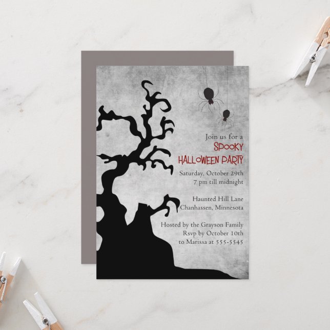 Invitation Gothique Vintage Halloween fête d'anniversaire (Devant/Arrière en situation)