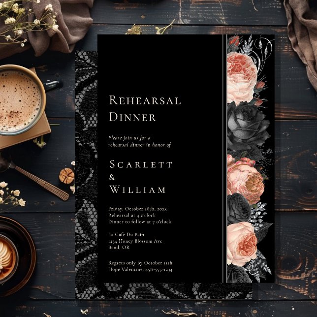 Invitation Gothique Vintage Noir Blush Mariage (Créateur téléchargé)