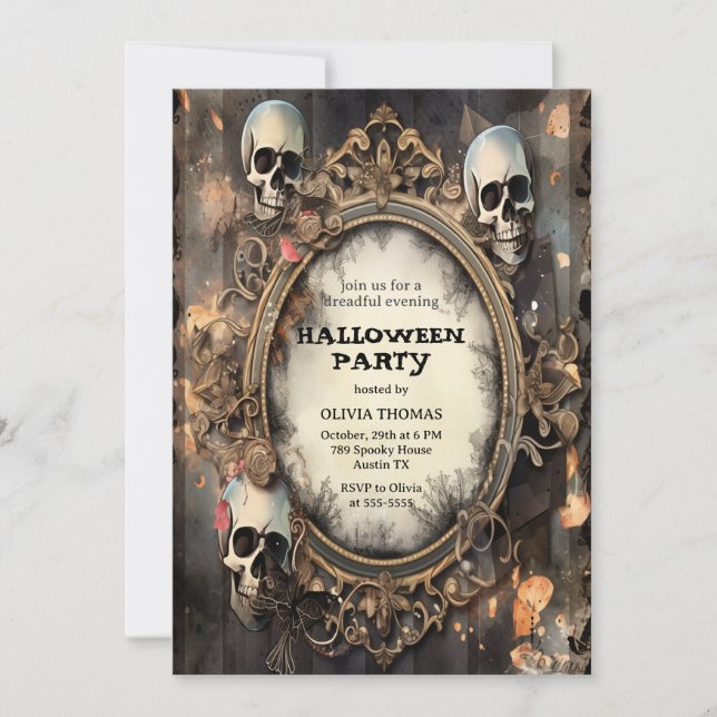 Invitation gothique vintage pour soirée d'Hallowee (Devant)