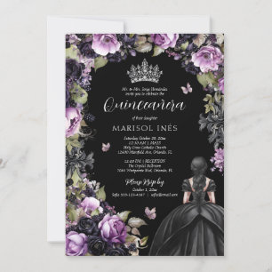 Invitation Gothique violet et noir Moody Florals Quinceañera