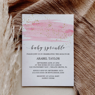 Invitation Gouche rose et paillettes dorées pour Baby Sprinkl