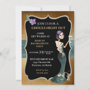 Invitation Gouls Night out Bachelorette Halloween Skeleton