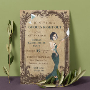 Invitation Gouls Night out Bachelorette Halloween Skeleton