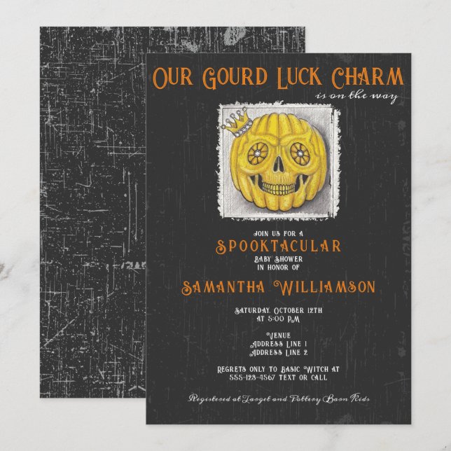 Invitation Gourd Chance Charme Halloween Baby shower Citrouil (Devant / Derrière)