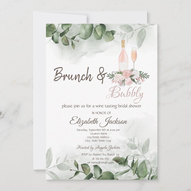 Invitation Goût de vin Eucalyptus Verdure Brunch & Bubbly (Devant)