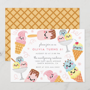 Invitation Goût pastel Glace-crème Fête d'anniversaire des en