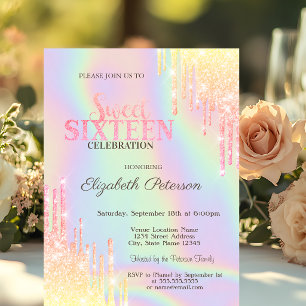 Invitation Gouttes de Brillance Modernes Holographiques Sweet