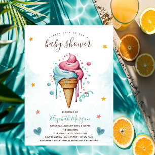 Invitation Gouttes de Glace Crèmeuses Étoiles Cœurs Baby Show