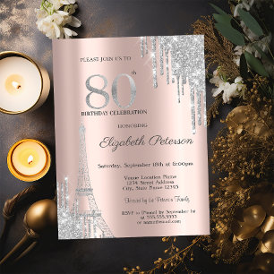 Invitation Gouttes de paillettes argentées, 80e anniversaire 