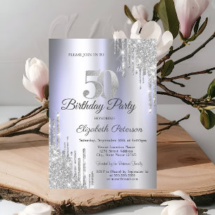 Invitation Gouttes de Paillettes Argentées Anniversaire 50 An