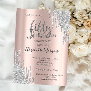Invitation Gouttes de paillettes argentées Rose Gold 50ème An
