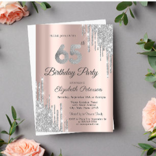 Invitation Gouttes de Paillettes Argentées Rose Gold pour les