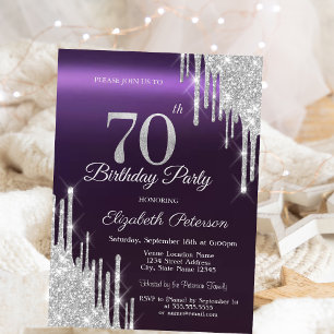 Invitation Gouttes de paillettes argentées Violet foncé 70e a