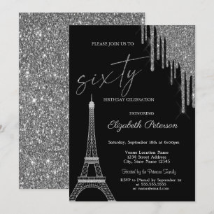 Invitation Gouttes de paillettes d'argent, Tour Eiffel 60e an