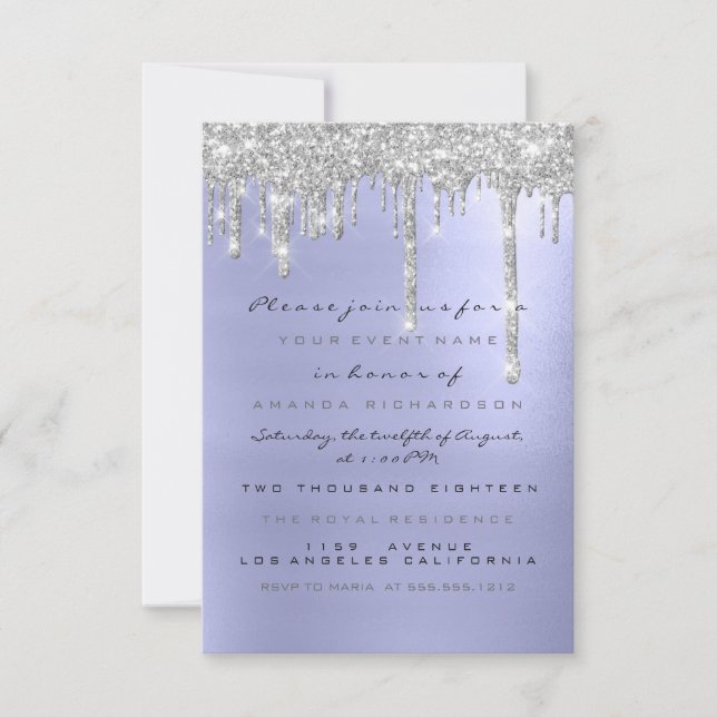 Invitation Gouttes de paillettes d'étincelles Argent Mariage  (Devant)