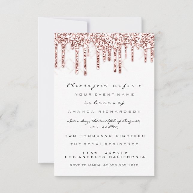 Invitation Gouttes de paillettes d'étincelles Rose blanche Ma (Devant)