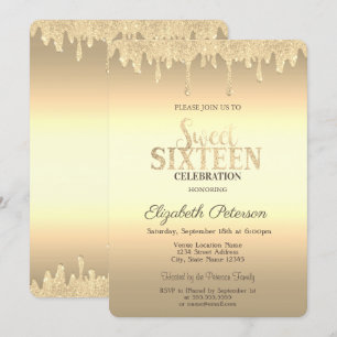 Invitation Gouttes de paillettes dorées Sweet 16