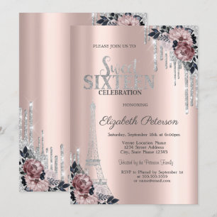 Invitation Gouttes de paillettes, Fleurs de la Tour Eiffel Sw