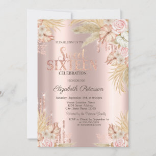 Invitation Gouttes de paillettes, Fleurs d'herbe de Pampas Do