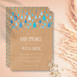Invitation Gouttes de pluie Bleu Rustique pour Baby Shower ga