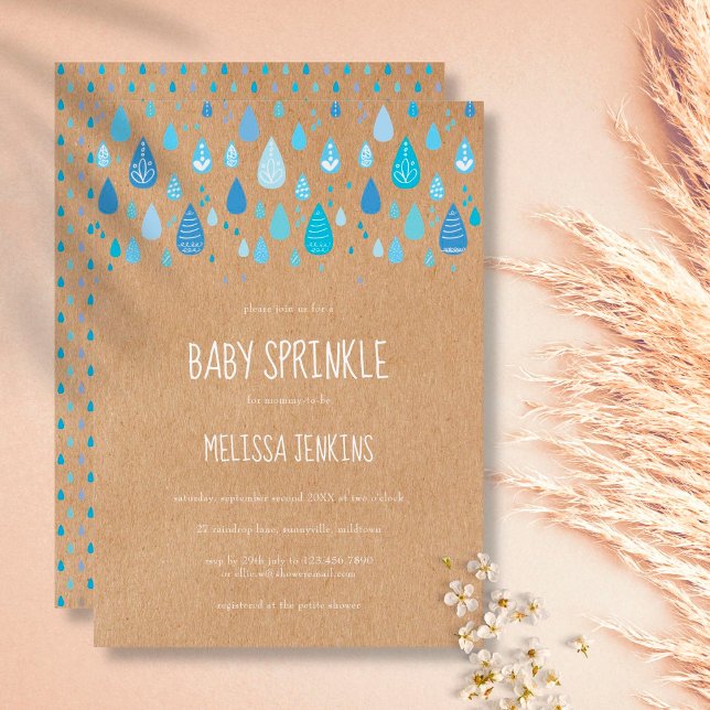 Invitation Gouttes de pluie Bleu Rustique pour Baby Shower ga (Créateur téléchargé)