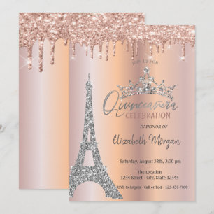 Invitation Gouttes de Tiara Rose Doré Pailleté