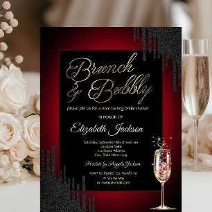 Invitation Gouttes noires, Verre à vin, Brunch rouge et Pétil