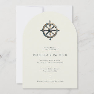 Invitation Gouvernail de bateau nautique beige élégant