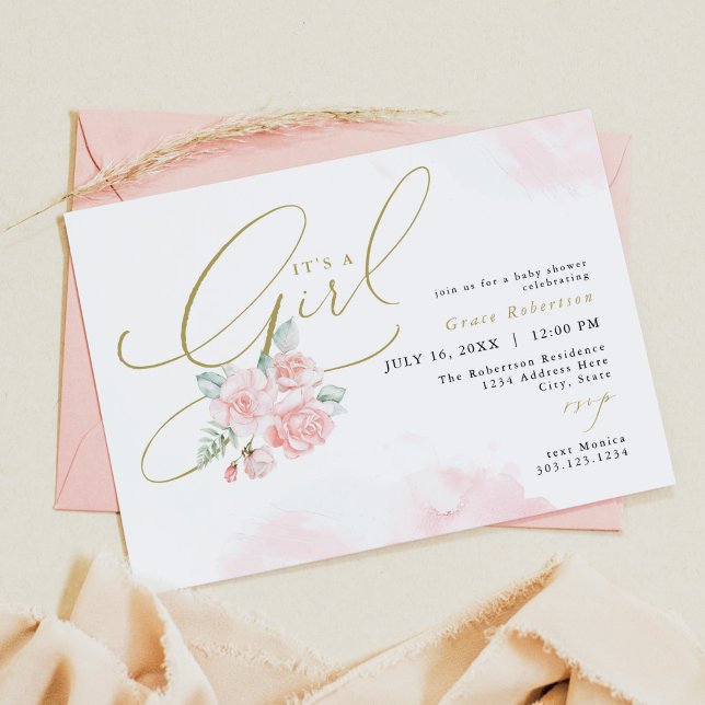 Invitation GRACE Blush Floral Gold C'est un Baby shower fille (Créateur téléchargé)