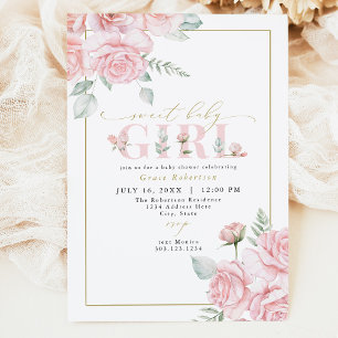 Invitation GRACE Blush Floral Sweet Baby Girl Baby shower