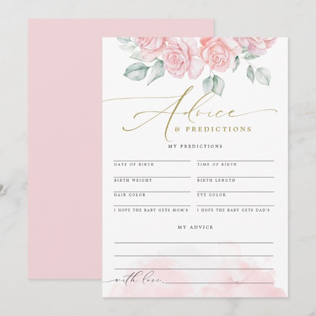 Invitation GRACE Elegant Blush Floral Babal Conseils Prédicti (Devant / Derrière)