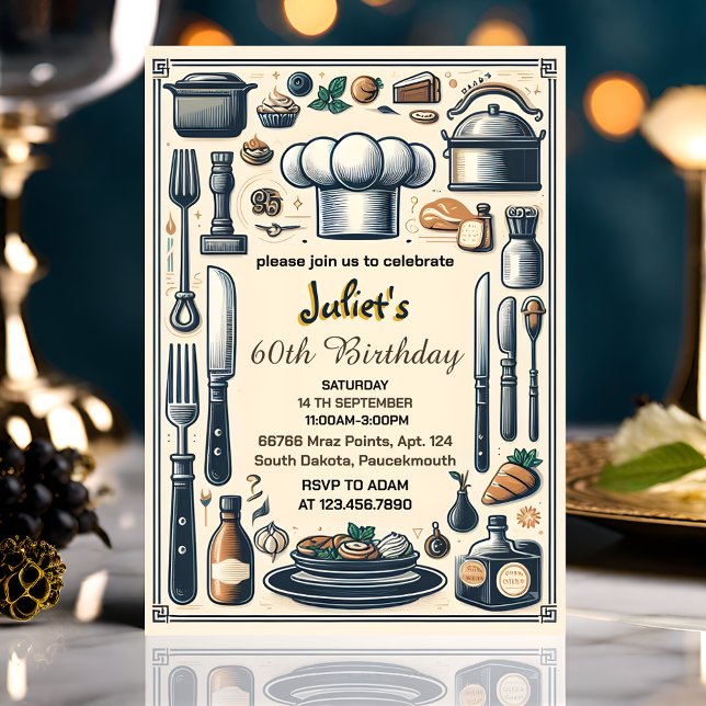 Invitation grace Mens Homme dîner adulte élégant 60e annivers (Créateur téléchargé)