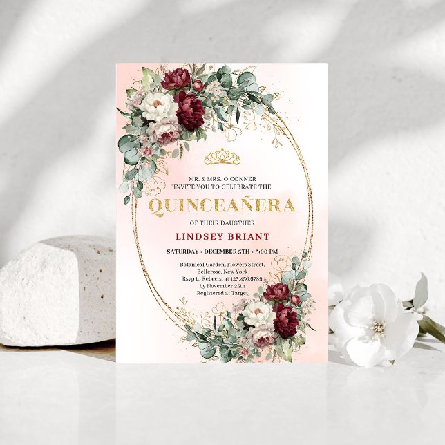 Invitation Graceful Burgundy Peonies Eucalyptus Quince Invite (Graceful Burgundy Peonies Eucalyptus Quince Invite)