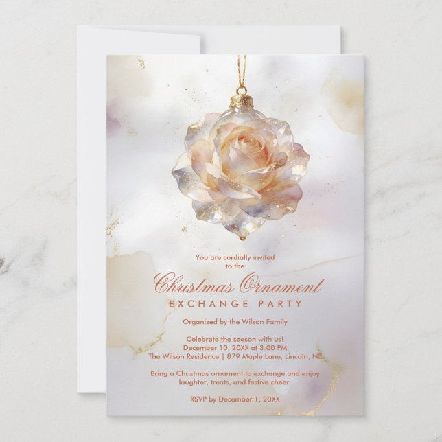 Invitation Graceful Christmas Ornament Shaped Like a Rose (Devant)