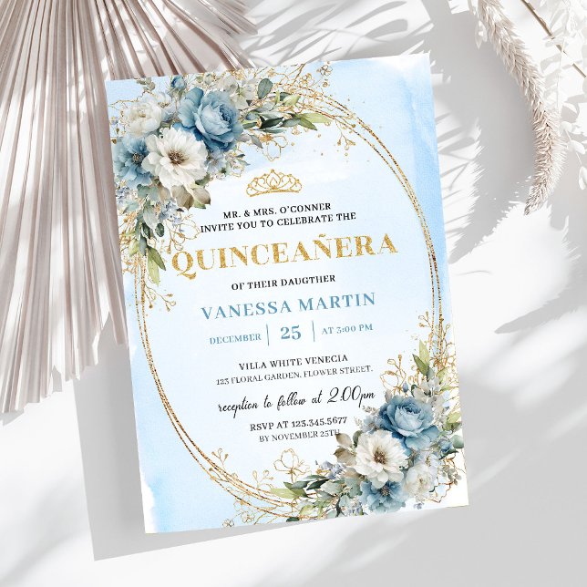 Invitation Graceful Pastel Blue Gold Eucalyptus Quince 15 (Graceful Pastel Blue Gold Eucalyptus Quince 15)
