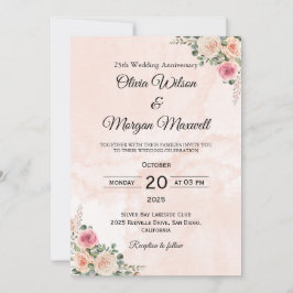 Invitation Graceful Pink Cream Floral Wedding Anniversary 