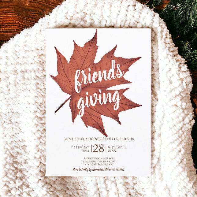 Invitation Grâces rousse rousse (Rustic red brown maple leaf thanksgiving invitation)