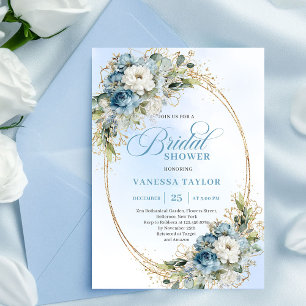 Invitation Grâceuse poussiéreuse bleue florale eucalyptus mar